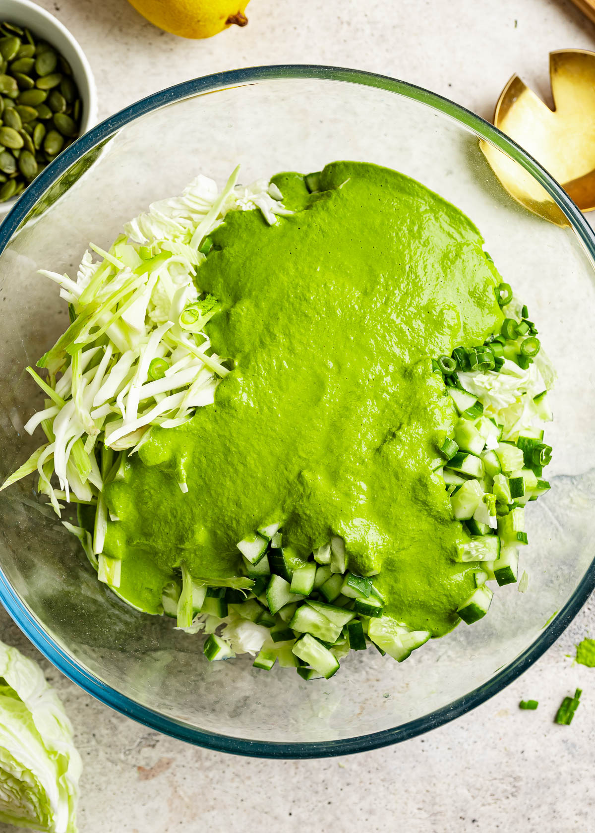 Green goddess salad with creamy green dressing.